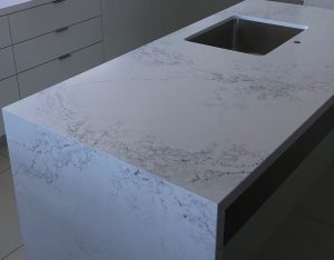 Book matched veins running down the waterfall ends